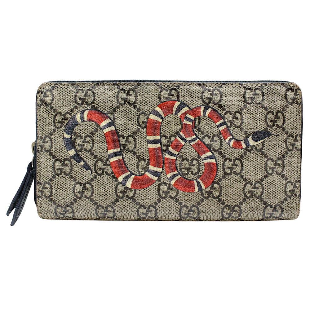 GUCCI GG Supreme Zip Around Wallet Long Snake Brown